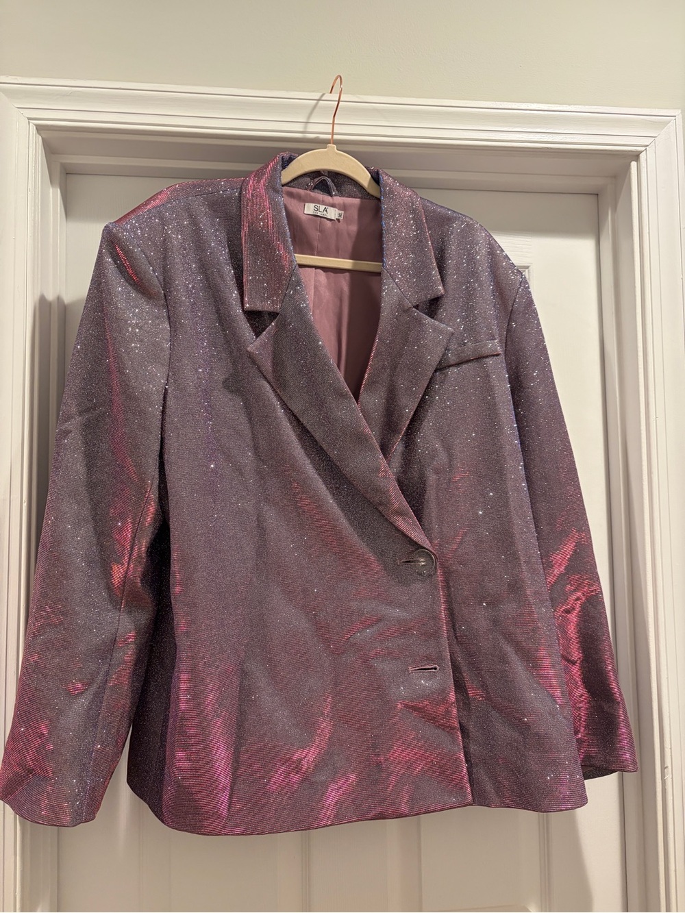 SLA The Label Women's Shimmer Blazer Jacket in Iridescent Plum